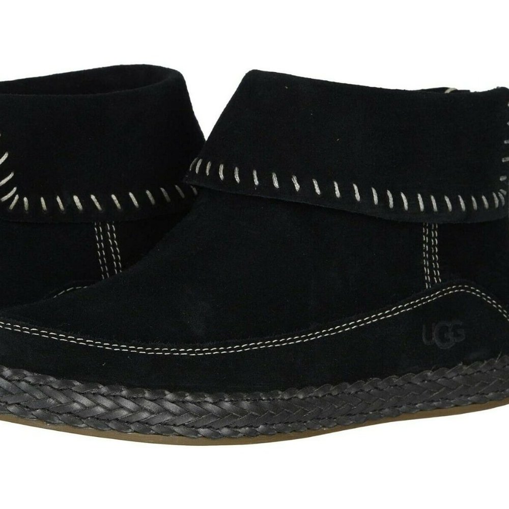 Ugg Varney Black Suede Moccasin Booties NWT